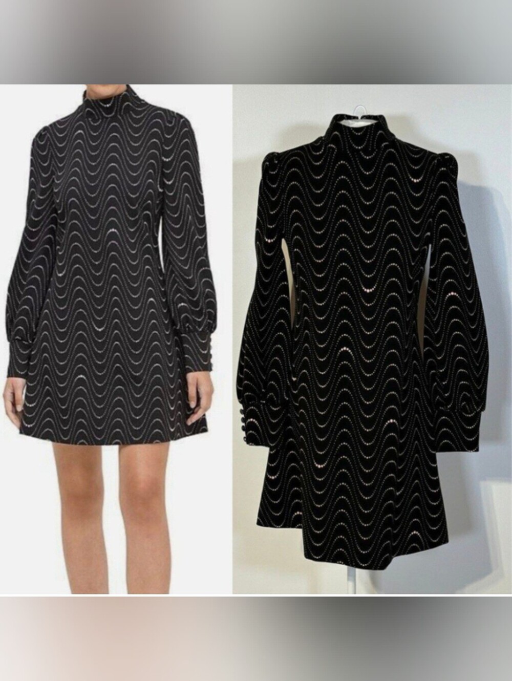 NWT Kate Spade Black And Pink Wavy Dot Ponte Mock Neck Balloon Sleeve Mini Dress